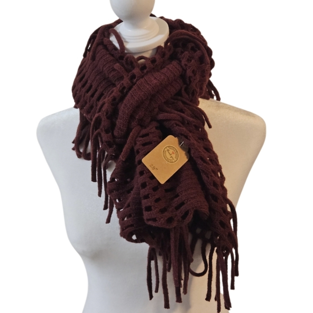 Couture Gypsy Infinitive Scarf Burgundy cut-out tassel rectangular chenille c - Picture 3 of 17